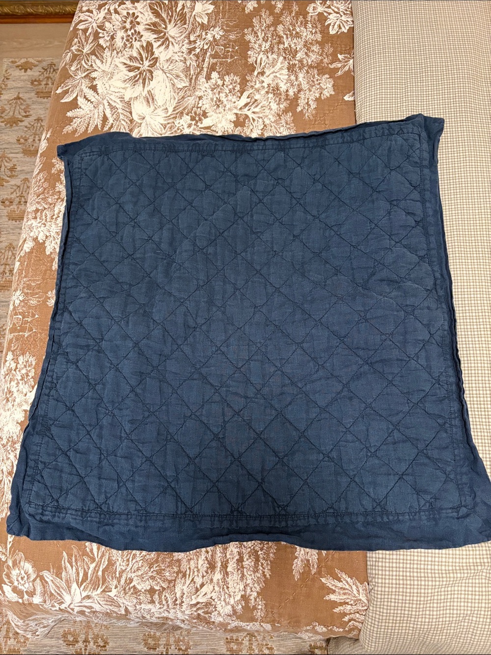 Pottery Barn Midnight Blue Flax Linen Diamond Euro Sham